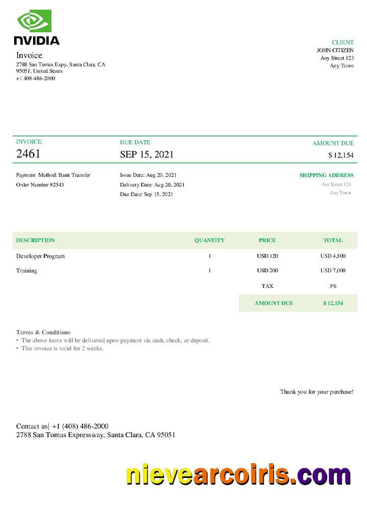 USA Nvidia invoice